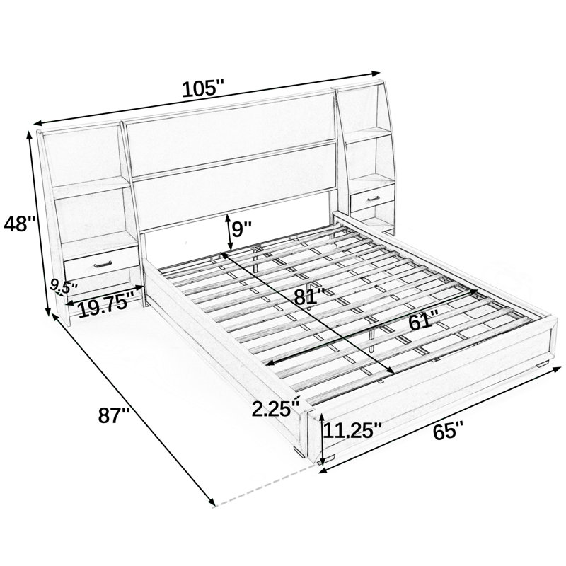 Base de lit plateforme avec rangement grand format moderne