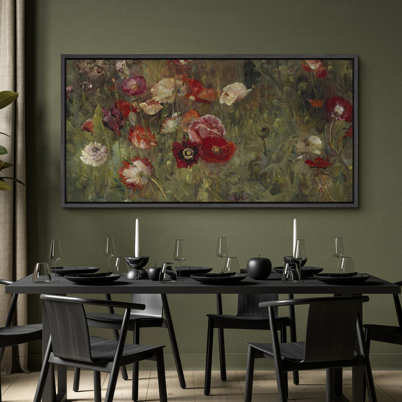 Champ de fleurs vibrantes, art moderne, H 30 po x l 60 po, Noir