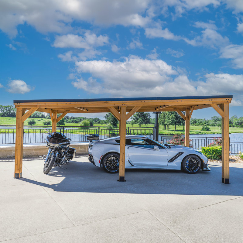 Kingsport 20' x 12' Cedar Carport Gazebo with Black Steel Roof