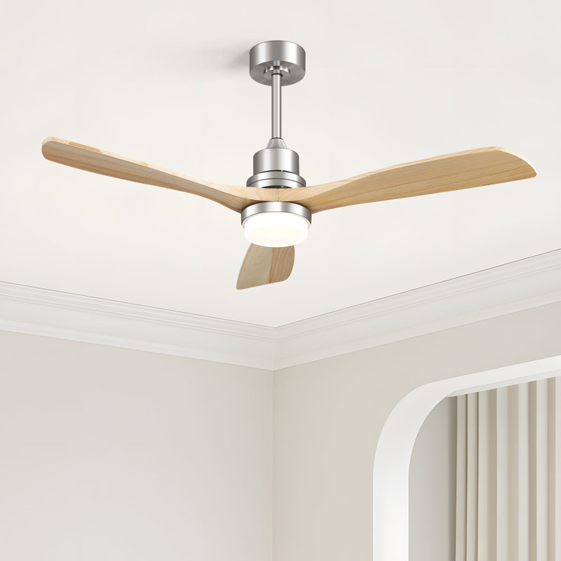 Ventilateur de plafond moderne à 3 pales de 52 po avec télécommande et ensemble d'éclairage Nicola, Nickel / bois naturel