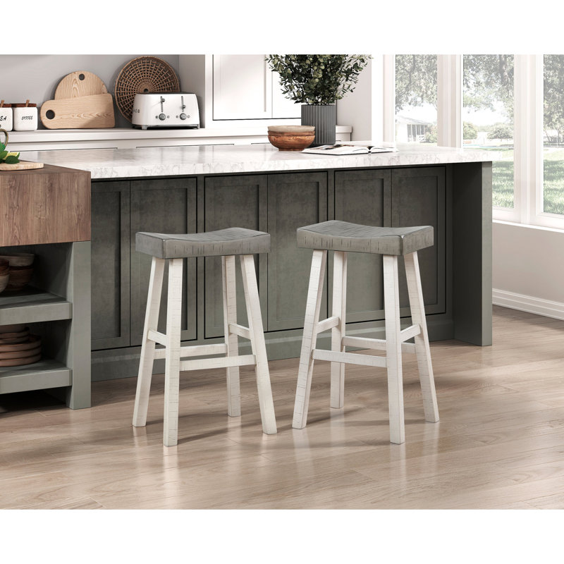 Tabouret de table transitionnel en bois massif - finition blanche et café pour la maison, Blanc, Café / blanc, Café