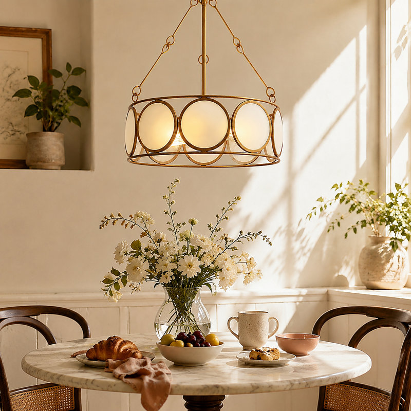Chrispher 3-Light Gold Drum Chandelier with Frosted Glass shade