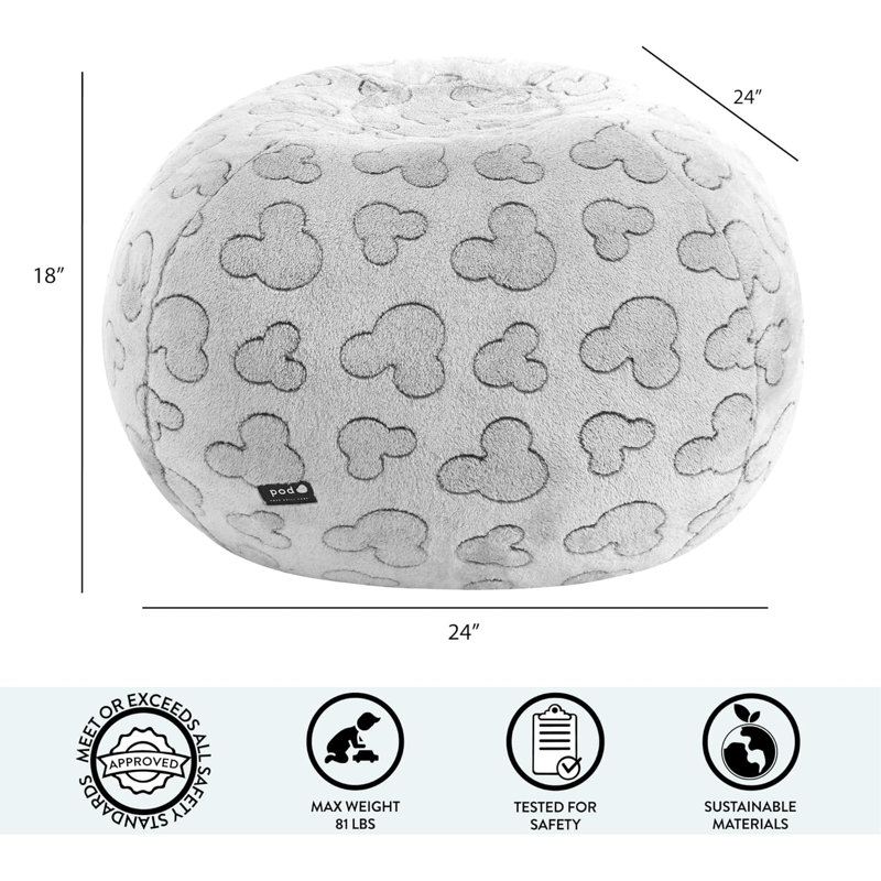 Marvel Avengers Embossed Faux Fur Round Bean Bag Chair, Gray Faux Fur