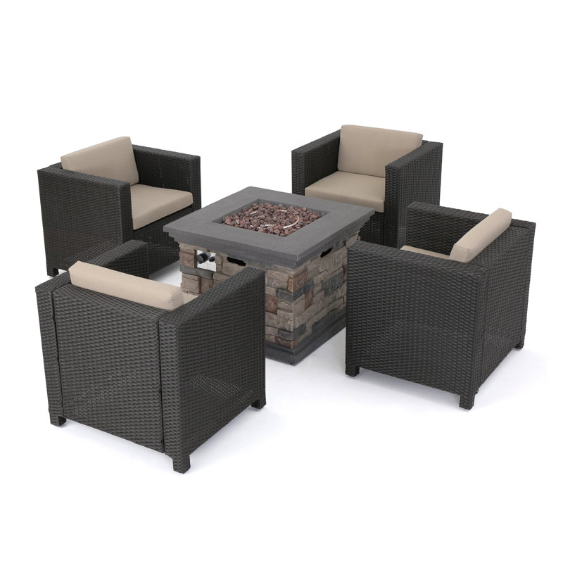 Arville 4 - Person Patio Conversation Set with Cushions, Dark Brown