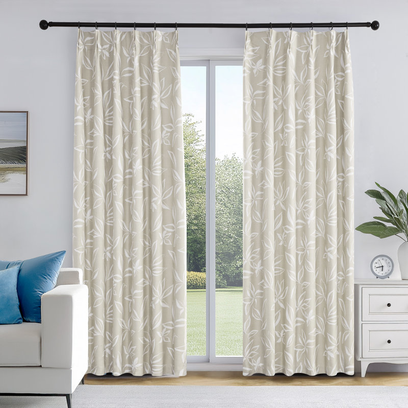 100% Blackout Floral Print Polyester Thermal Insulated Curtains With 12 Metal Rings & 12 Hooks, Pinch Pleat Window Treatments For Bedroom/Living Room (Set of 2)
