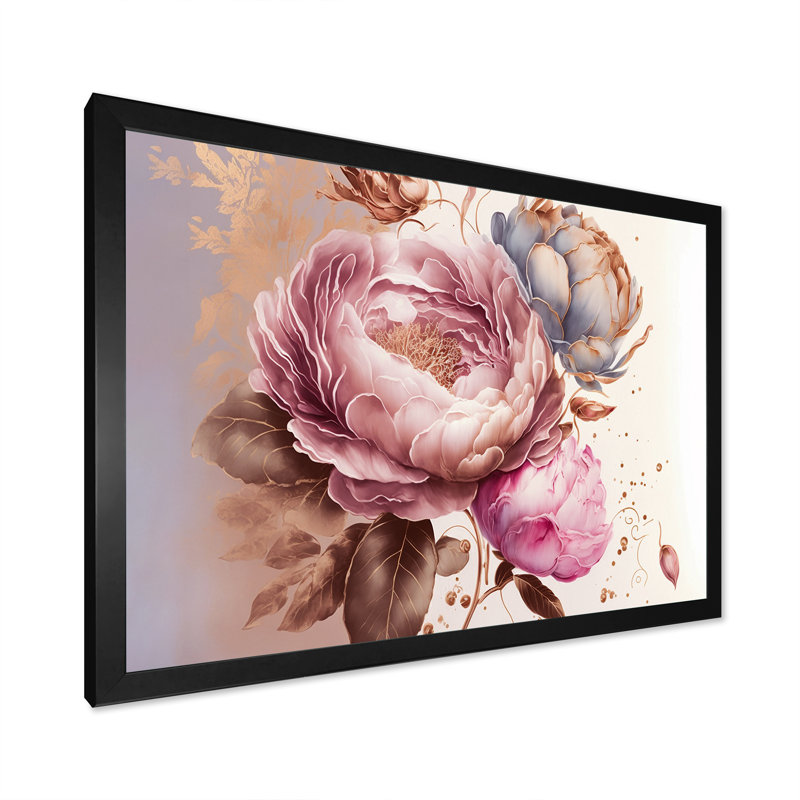 «Pink and Gold Rose I», reproduction sur toile, Cadre photo noir, H 12 po x l 20 po x P 1 po