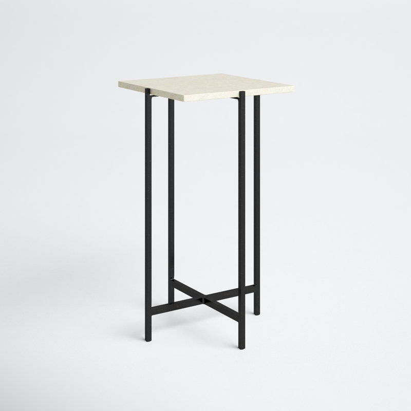 Lia End Table, White Marble/Black