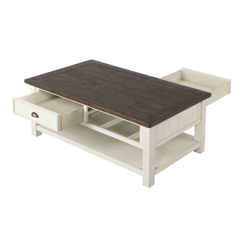 Holliman Solid Wood Single Coffee Table, Cream White/Brown
