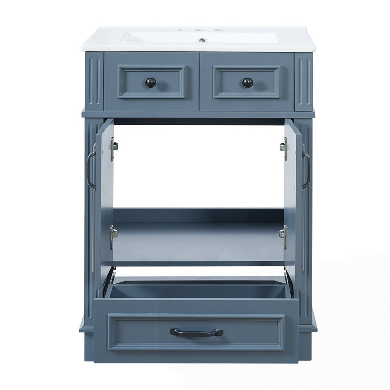 Meuble-lavabo 24 po avec lavabo en céramique, Bleu
