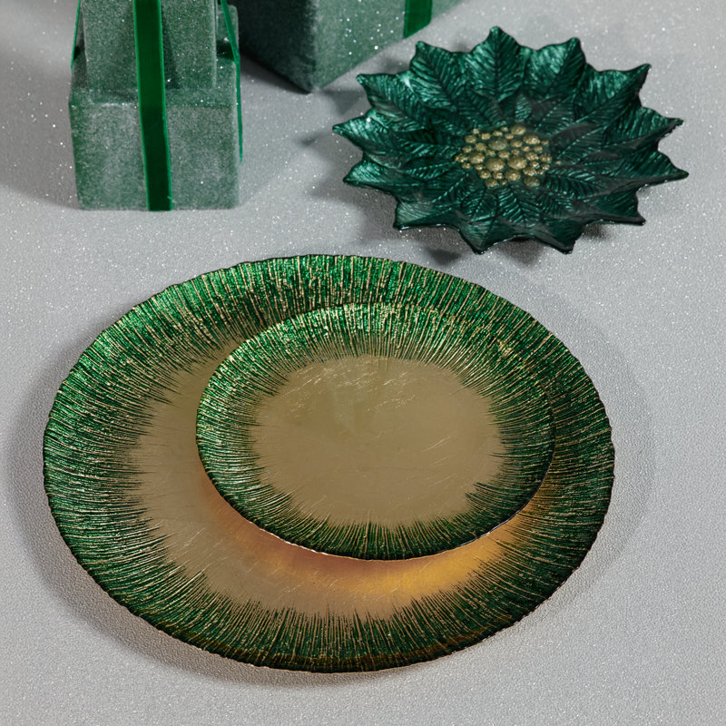 Assiettes à dîner célestes en verre, ensemble de 6, Or/vert