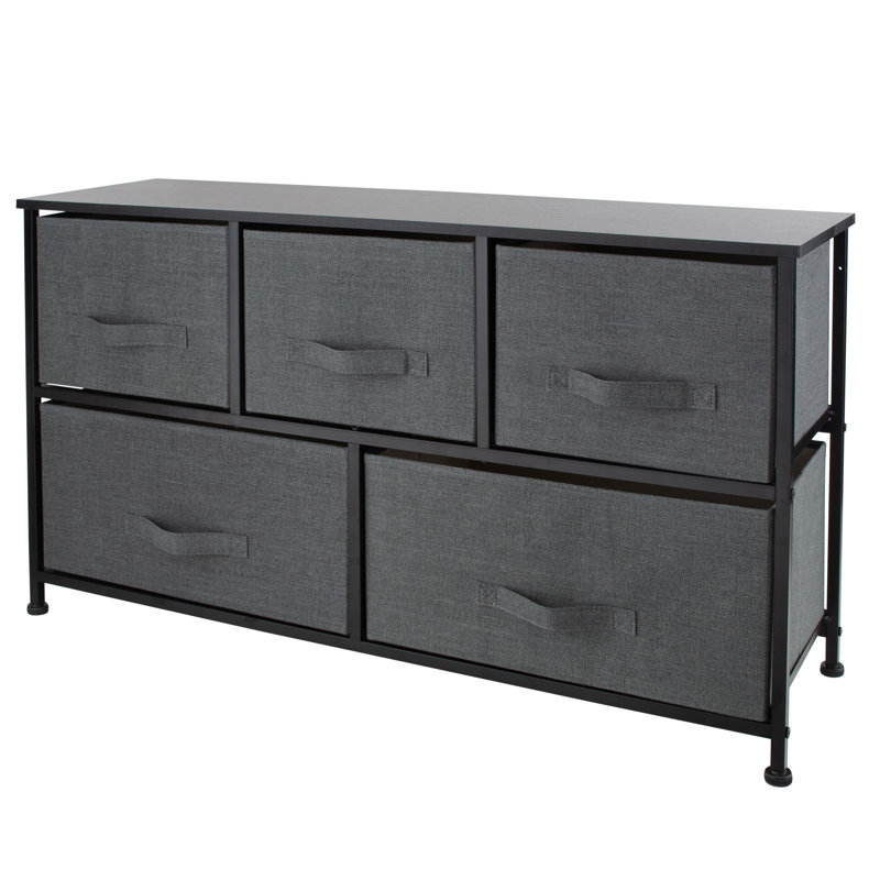 Commode 5 tiroirs Caddaric, gris