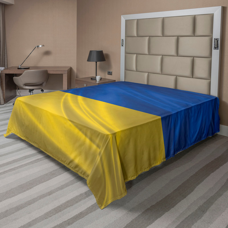 Ambesonne Ukraine Top Flat Sheet Flag of Country Government Cobalt Blue Yellow, Queen Flat Sheet, Yellow/Navy