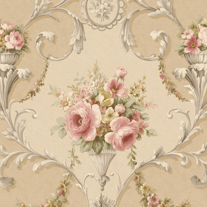 Motif floral ornemental, Brun / Rouge / Jaune