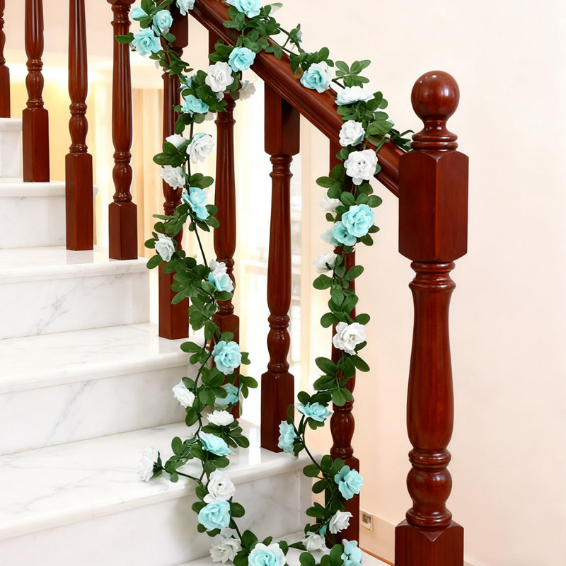 4PCS 8.2FT Flower Garland, Artificial Rose Garland Hanging Rose Ivy, Hanging Basket Wedding Arch Garden Backdrop Decoration, Blue