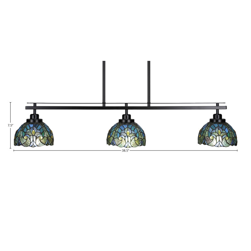 Luminaire pour îlot de cuisine 3 lumières avec finition noir mat et verre de 7 "Turquoise Cypress