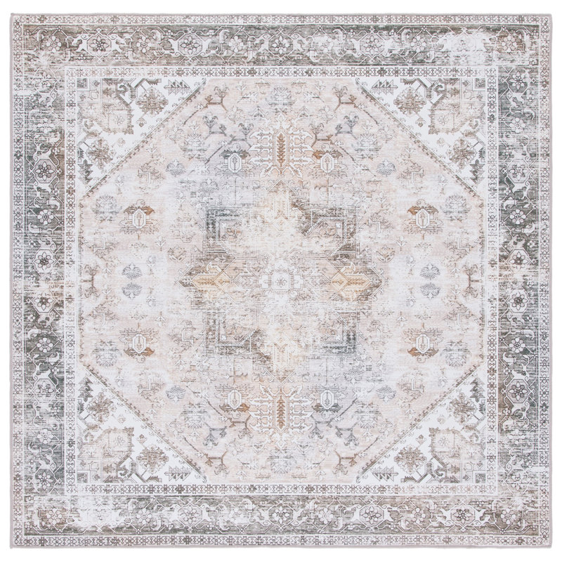 Delvalle Oriental Beige/Gray Area Rug, Square 5'