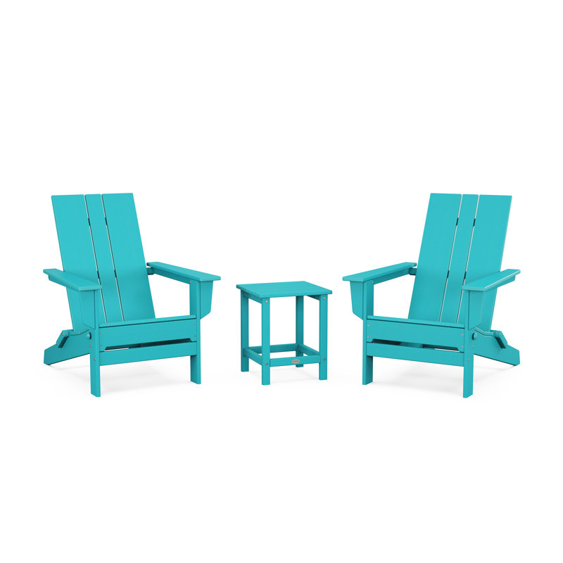 POLYWOOD by AllModern Foldable Outdoor Adirondack Chair With Table, Aruba