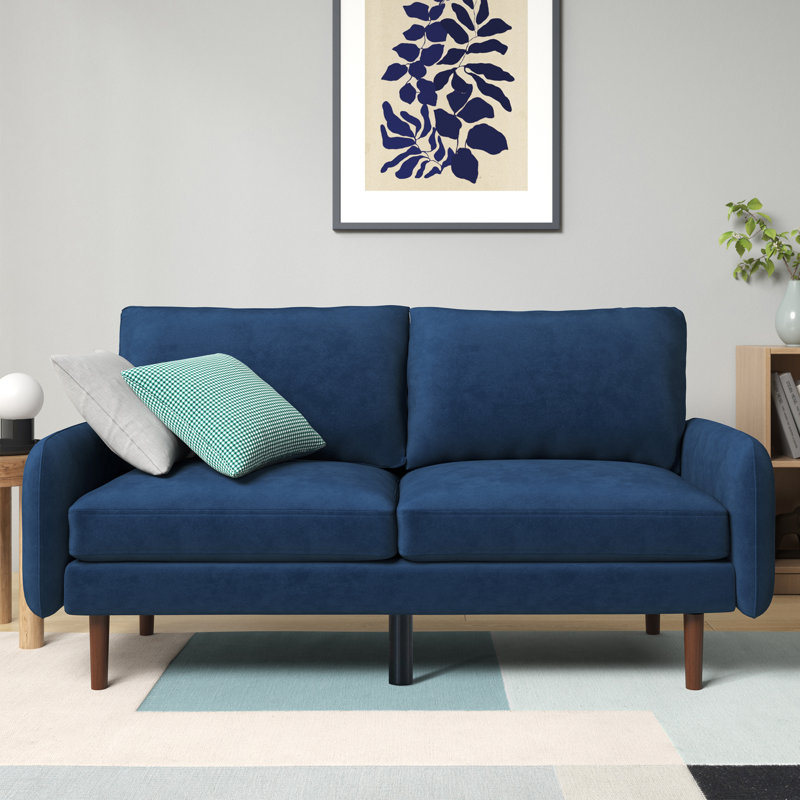 Cartlin 70.1" Upholstered Mid-Century Modern Sofa, Blue Velvet