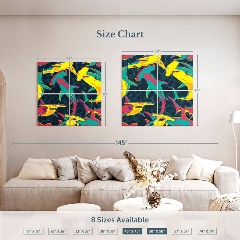 Brampt Colorful Hammerhead Sharks, 50" H x 50" W