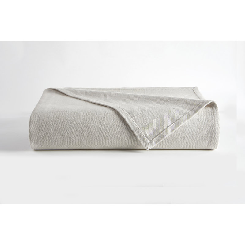 Couverture à chevrons blanc / grand taupe, L 96 po x l 93 po, Blanc / Taupe