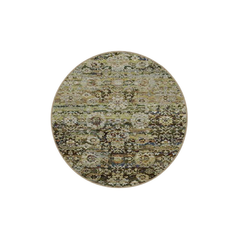 Tapis vert tissé à motif géométrique traditionnel, Sous-tapis rond 3 pi 3 po inclus