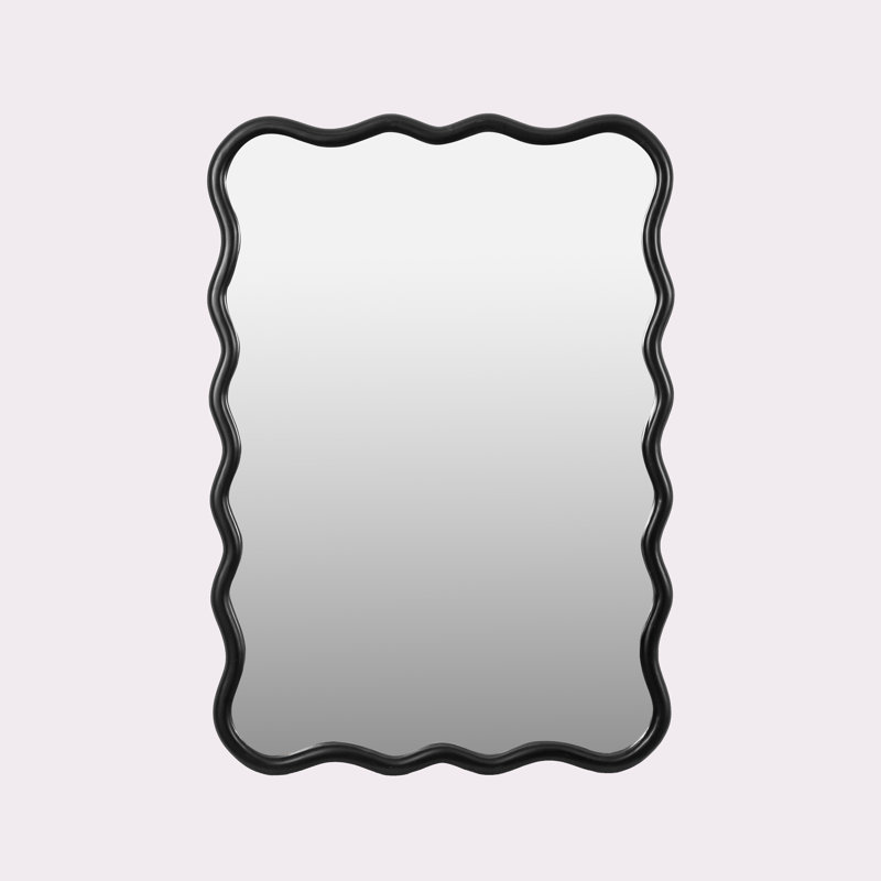 Solid Wood Wavy Mirror, Black, 39.8" H x 28" W, Rectangle