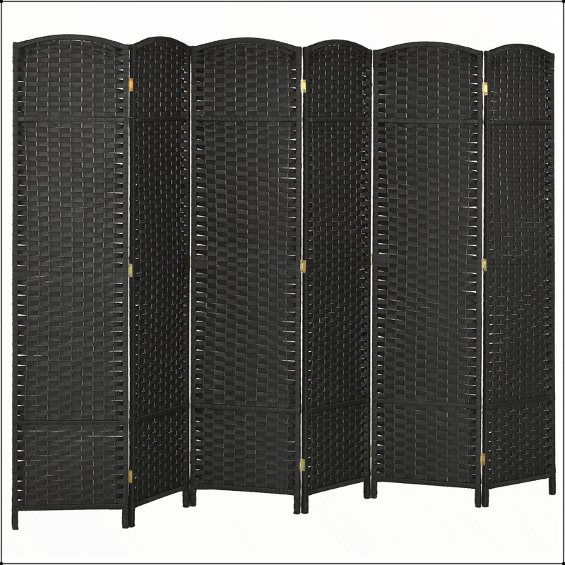 Paravent pliable 6 panneaux, élégant design tissé à la main pour la maison et le bureau, noir