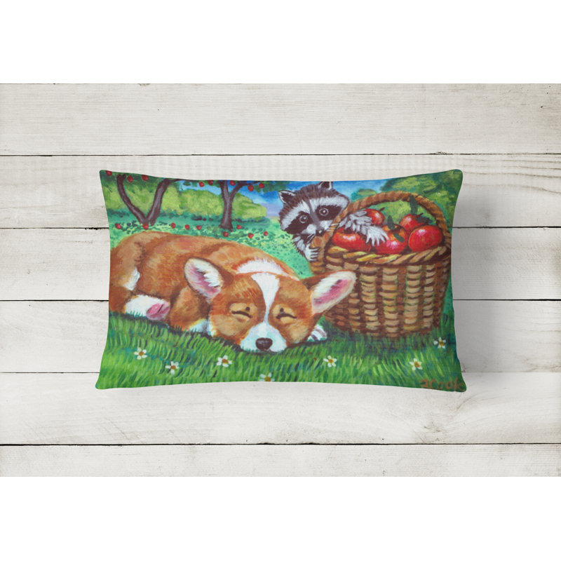  Coussin intérieur / extérieur en tissu Corgi with the Racoon