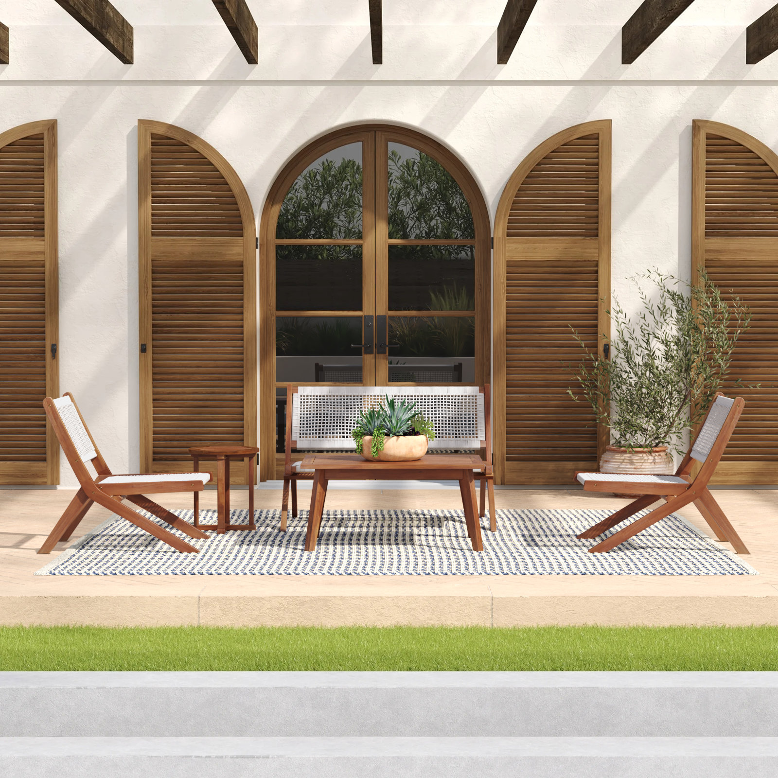 Kismet 4-Person Acacia Patio Seating Group, Natural/White