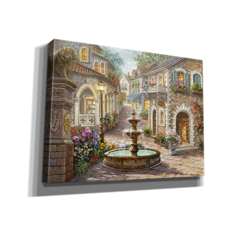 Art mural sur toile Epic Graffiti «Cobblestone Fountain» par Nicky Boehme, 54 po x 40 po, H 40 po x l 54 po