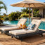 Chaise longue en bois avec coussin crème, idéale pour bronzer sur la terrasse ou recevoir dans le jardin.
