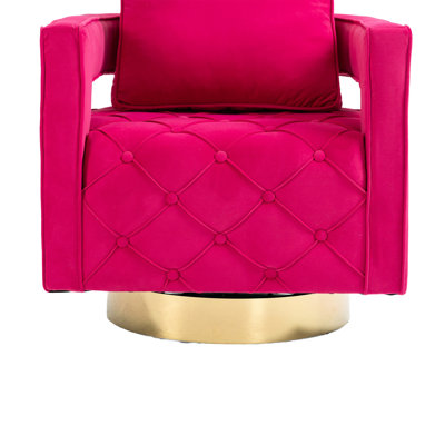 360 Degree Rotating Velvet Accent Chair - Button, Hollow Back, Ergonomic For Office And Bedroom