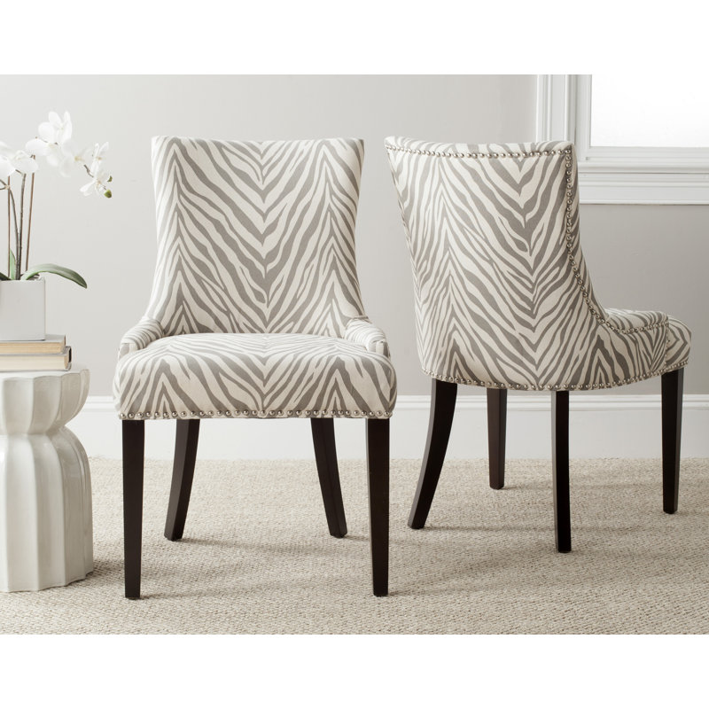 Halleigh 19.5'' H Upholstered Parsons Chair, Grey Zebra Linen Blend
