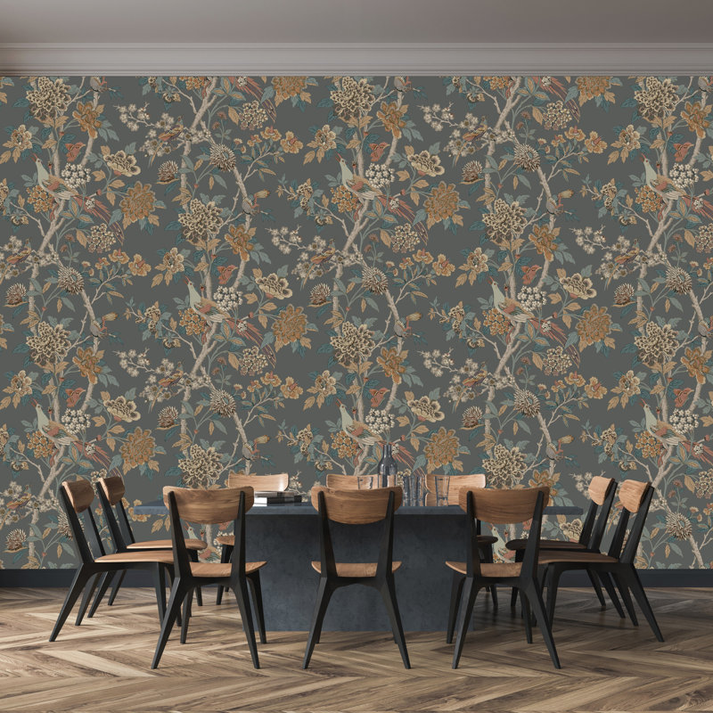 32.99' L x 27.56" W Smooth Wallpaper Roll, Charcoal/Sienna