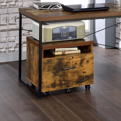 Bob Weathered Finish File Cabinet With Spacious Drawer And Open Compartment For Efficient Office Storage
