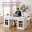Bureau de direction avec 2 armoires à portes vitrées et 3 tiroirs - Bureau à domicile avec tablettes réglables, finition blanche