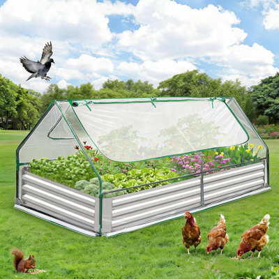 Lit de jardin surélevé avec couvercle, jardinière ovale en fer galvanisé robuste