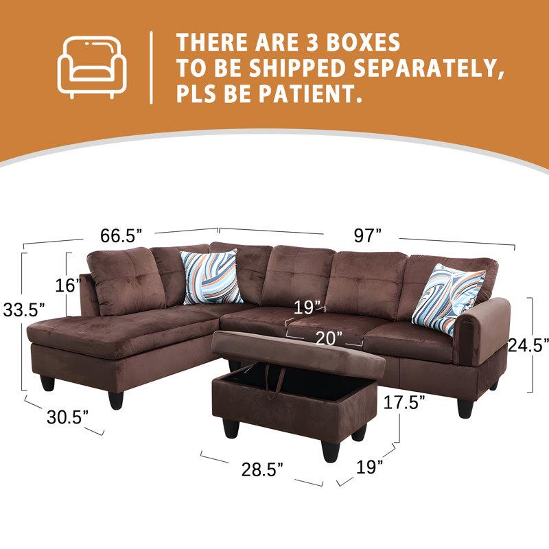 97'' Velvet Sofa, Chocolate Velvet