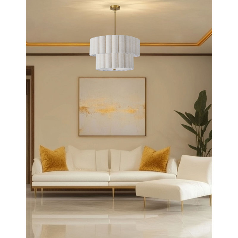 Kasten 4 Light Tiered Pendant, Flax, Aged Brass