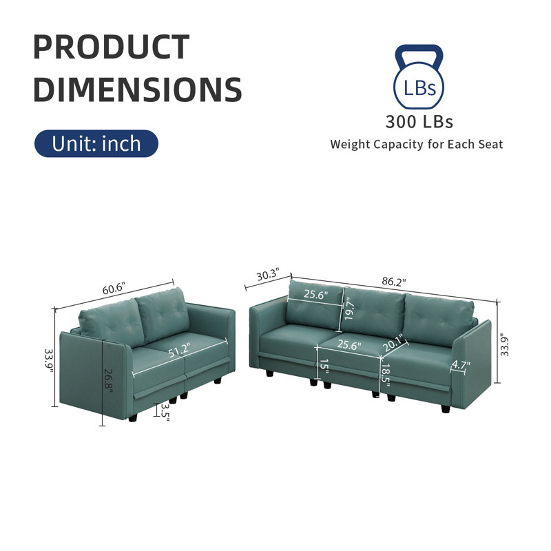 Canapé modulaire avec rangement 2 pièces Zendajas, Mélange de polyester vert sarcelle