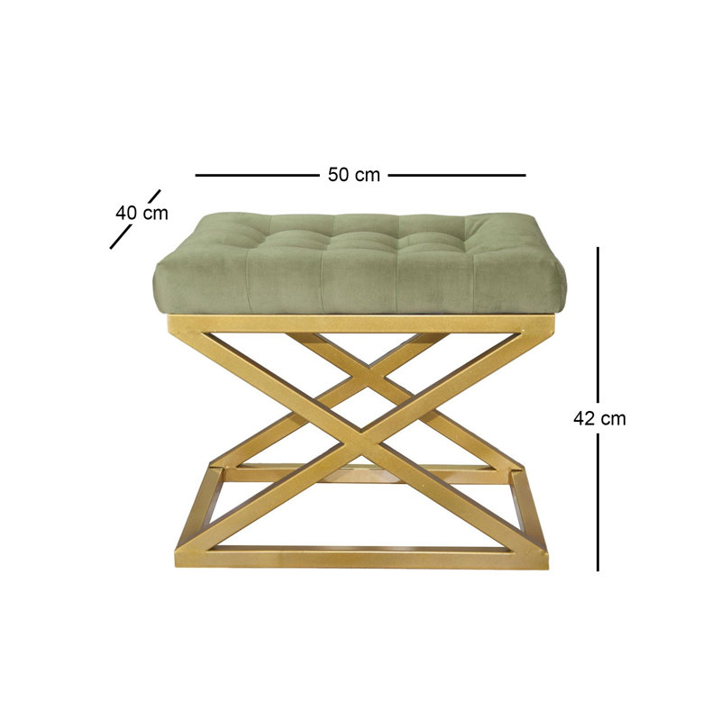 Stylish Pouffe Ottoman, Gold & Green, 19.7 x 16.5 x 15.7 inches | 100% Metal Frame, 100% Polyester Babyface Fabric | Perfect for Living Room, Bedroom, & Entryway - Versatile Seating & Decorative Accent