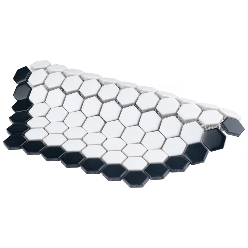 Metro Geo 1" Hex Matte White with Black Edge 10-1/2" x 11-5/8" Porcelain Mosaic Tile