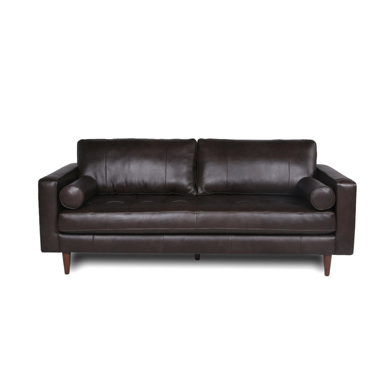 Apgar Upholstered 88.5'' Sofa, Paramount Chocolate Genuine Leather