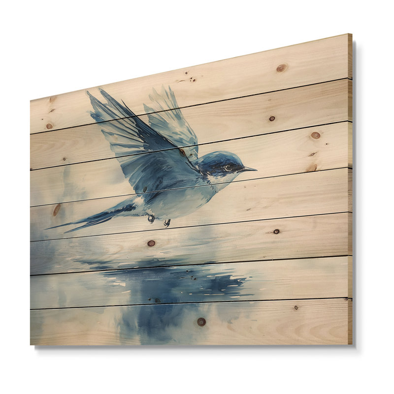 Swallow oiseau écrémant l'eau II - Art mural en bois oiseau - sur bois de pin naturel, H 10 po x l 20 po