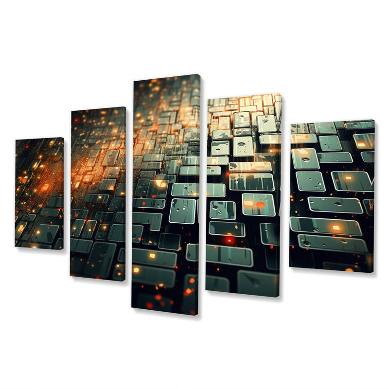 «Escaping The Matric Amber On Retro», reproduction d'art sur toile abstraite, 5 panneaux