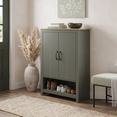  Limestone 2 Door Shoe Cabinet with Open Shelves