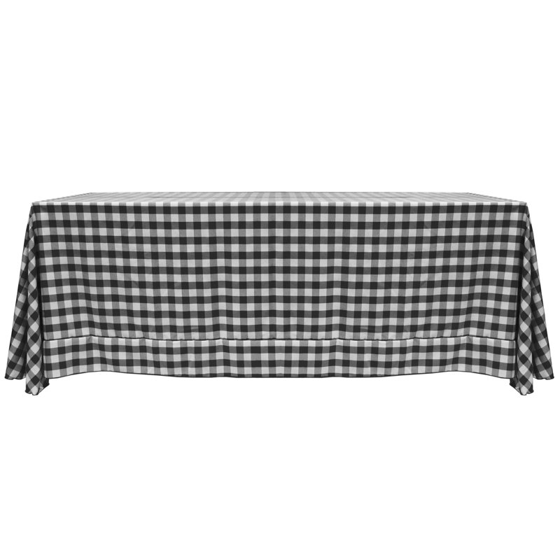 Gracie Oaks - Rectangular Polyester Gingham Checkered Tablecloth, 132" x 108", 10, Black/White