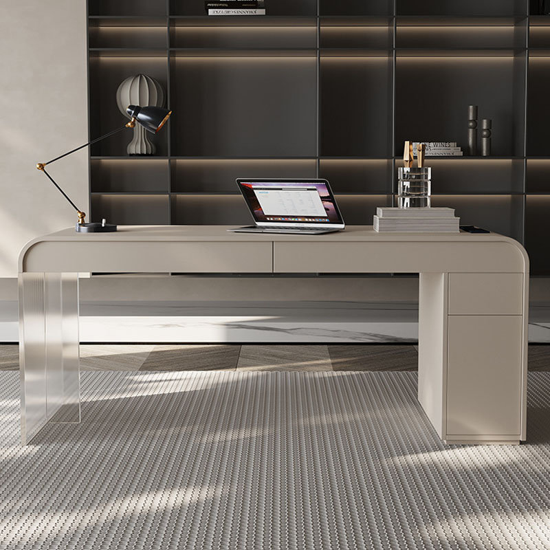 Bureau italien minimaliste moderne avec pieds en acrylique, H 29,5 po x l 63 po x P 25,6 po