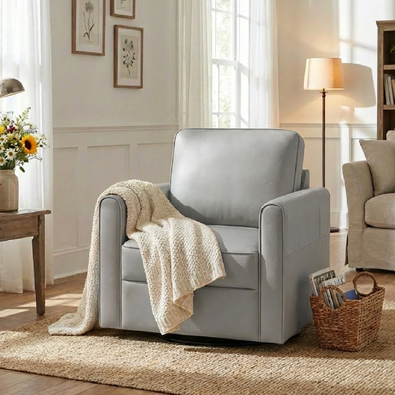 Weston Genuine Leather Swivel Accent Chair(Set Of 2), Light Gray