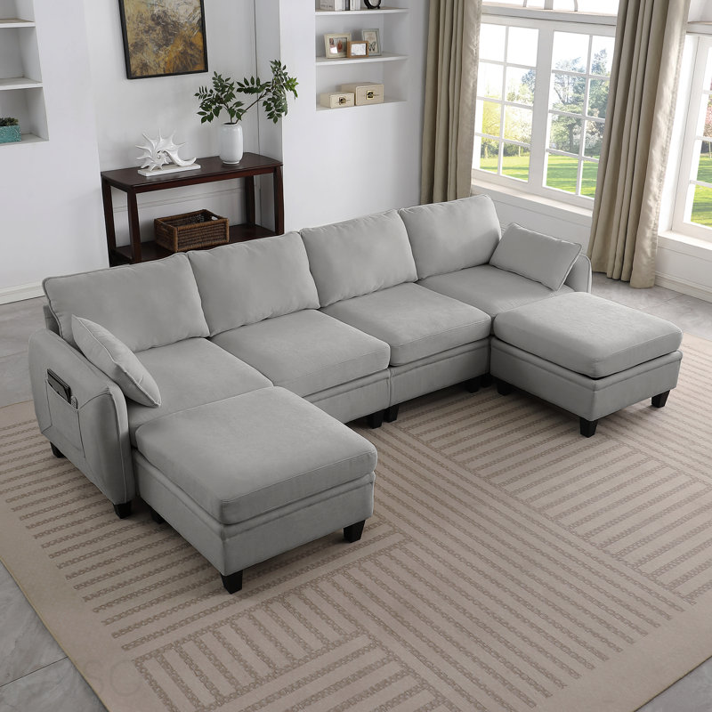 Canapé modulaire en chenille gris de 109 pouces, canapé en L en forme de L avec repose-pieds de rangement, combinaison de bricolage pour le salon